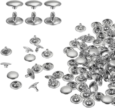 QUARKZMAN 60 Ensembles de Rivets en Cuir à Double Tête, 12X8mm Rivets Ronds Tubulaires Métal pour Fabrication Cuir Ceinture en Tissu, Rivet à Frapper Réparation Décoration de Sacs, Argenté