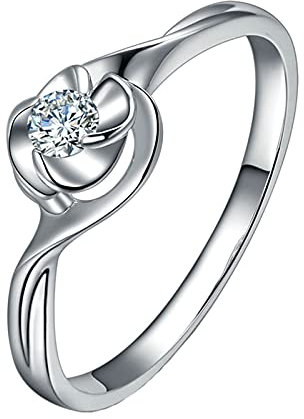 Bishilin Verlobungsring Damen Platin 950, Frauen Ringe Solitär mit Diamant 0.09ct Blume Ehering Einzeln Hochzeit Ringe Nickelfrei Größe 60 (19.1)