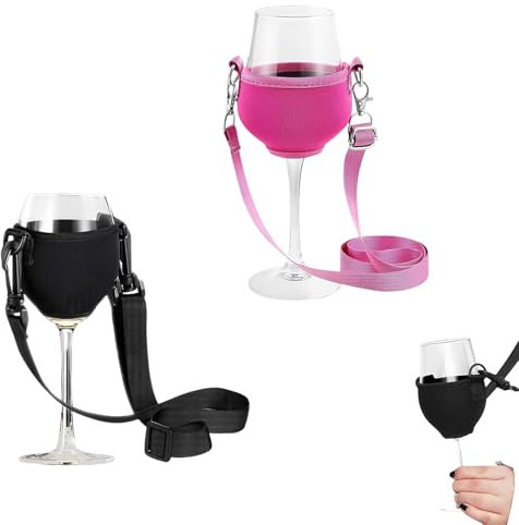 LIURFLNC 2 Stück Weinglashalter zum Umhängen, Weinglas Halterung zum Umhängen, Tragbare Weinglashalter Glashalter zum Umhängen mit Lanyard, Becher zum Umhängen für Weinliebhaber Hochzeit