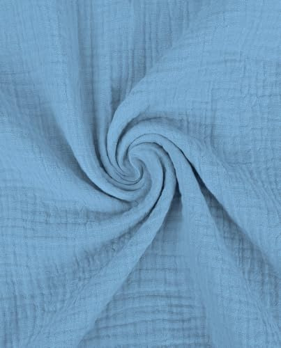 Musselin Meterware überbreit - Musselinstoff uni, Double Gauze, Babycotton Baumwollstoff, Windelstoff, Blusen Kreppstoff *Ab 50cm x 280cm, Farbe: 006 jeans