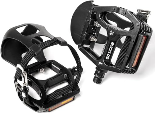 AEYINO Fahrradpedale mit Zehenkörben und Riemen – Kompatibel mit Rennrädern/Peloton/Mountainbikes/MTB/Fahrrädern – Zehenklammerpedale für breite Schuhe Indoor- und Outdoor-Radsport