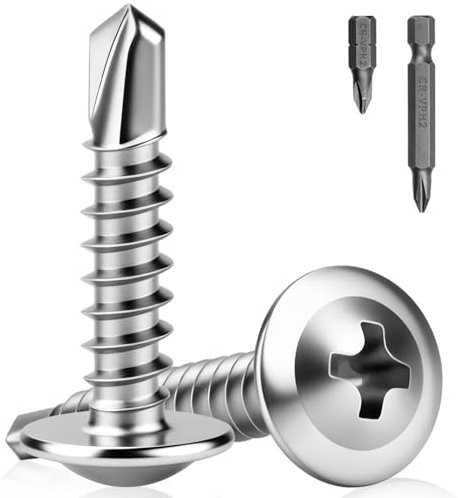 XRXYMQ 180 piezas de tornillos para chapa M4.8 x 19 mm, tornillos autorroscantes de acero inoxidable 410, autorroscantes, taladro de acero inoxidable, tornillos autorroscantes de metal con punta de