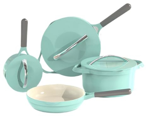 Batterie De Cuisine Antiadhésive Européenne 4 Pièces: Wok, Poêle, Casserole, Sauteuse, For Cuisinières À Induction Et À Gaz, Usage Domestique(Sky blue)