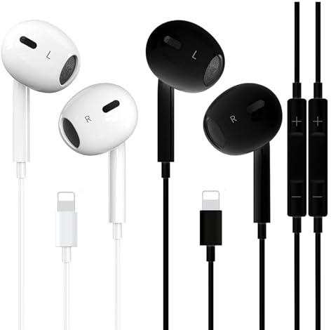 2 Packs d'Écouteurs/Écouteurs Filaires pour iPhone AEAOA Certifiés MFi Apple Réduction de Bruit Compatibles avec iPhone 14/13/12/11/XR/XS/X/8/7/SE/Pro/Pro Max (Noir et Blanc)