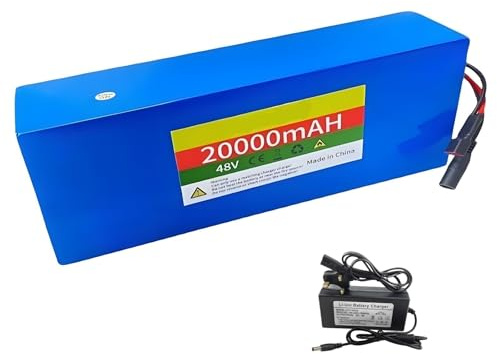 BOGJFC Batería Litio 48V 20Ah Pack Con BMS Integrado Para Bicicleta Eléctrica Patinete Triciclo Moto 13S6P 18650 Azul Cargador 54.6V Enchufe T DC 500-1000 W