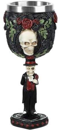 Stainless Steel Skull Wine Goblet Resin Skeletal Beer Cup Gothic Viking Warrior Skull Mug Medieval Drinkware Wineglasses Sacrifice Wine Chalice Cup Whiskey Cocktail Drinking Mug Halloween Bar Decor