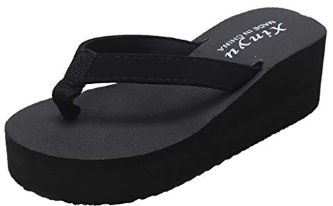 Flip Flops dam svart, badtofflor dam 39 lätta gröna, tjocka sulor kilklack strandsko kil damtofflor halkfria tofflor hustofflor sommar duschskor, svart, 39 EU