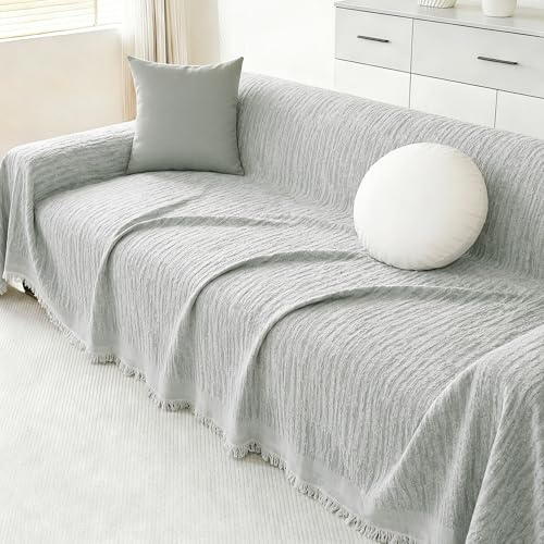 Edlbaegy Chenille Sofa Überzug 2 3 Sitzer Modern Sofabezug Ecksofa L Form Waschbar Couch Überzug U Form AB Seiten Sofa Überwurf mit Quaste Sofaschoner Sofaschutz für Wohnzimmer Grau 180x260cm