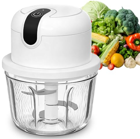 DASIAUTOEM Picadora eléctrica de cocina, 350 ml, mini picadora de cebolla, inalámbrica, eléctrica, portátil, para cebollas, carne, ajo, fruta, nueces, comida para bebés
