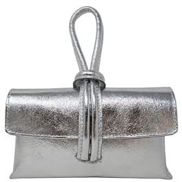 Chicca Borse Borsetta Pochette da Donna in Pelle Dollaro (Argento)