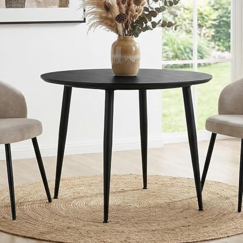 IDIMEX Esstisch NEVERS rund 100 cm, Schwarz - Esszimmertisch mit pflegeleichter Melaminbeschichtung, stabiles Metallgestell, runder Küchentisch ideal für kleinere Essbereiche, Platz für 2-4 Personen
