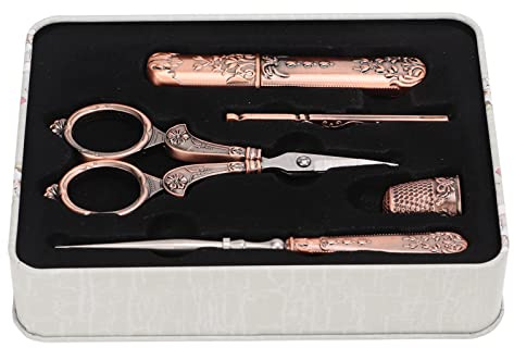 Kit di forbici da ricamo, forbici da cucito in acciaio inox con punteruolo e ditale, set di forbici artigianali in stile europeo retrò per ricamo fai-da-te, punto croce e lavori di