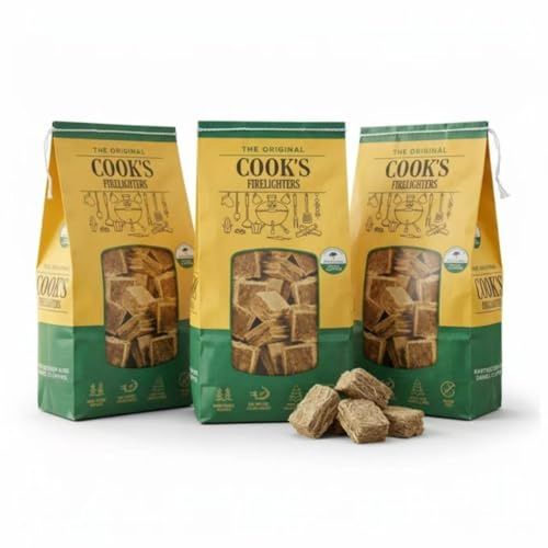 Cook's Firelighter Cubes, 72 Cubes, 430g, Natural Fire Starters for BBQ, Stoves & Campfires, Compact Pack Easy Storage, Perfect Size for Trial, Travel and Home Use (3-Pack, 216pcs)