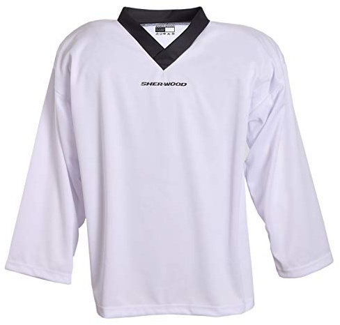 SHER-WOOD - Eishockey Trainingstrikot für Erwachsene I stilvolles Practice Jersey aus gelochtem, Weiß, Gr. L