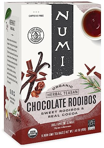 Numi Organic Chocolate Rooibos Tea, 16 Tea Bags (Pack of 6), Red Tea with Cocoa, Honeybush & Vanilla (Packaging May Vary)