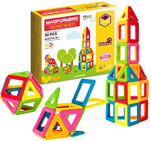 Magformers My First 30-piece Magnetic Construction Set In Bright Solid Colours. Helps with Maths Learning and Makes Fun 3D Models, Multicolor
