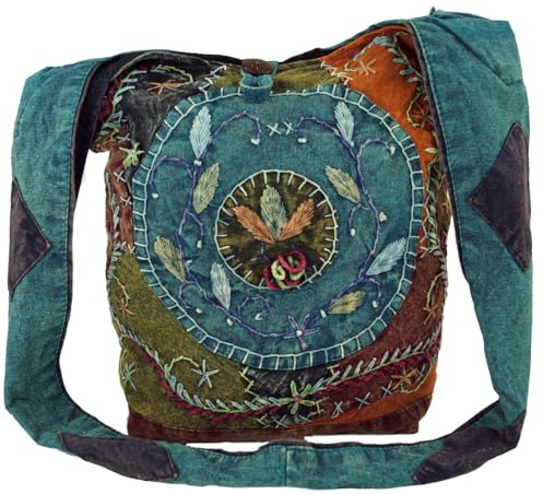 GURU SHOP Batik Sadhu Bag, Schulterbeutel aus Baumwolle, petrol
