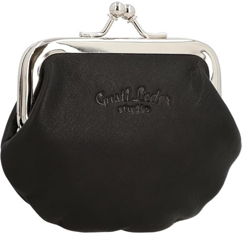 Gusti Portemonnaie Leder - Fenja Damen aus Leder mit Clipverschluss Klickverschluss Spangenportemonnaie Geldbörse Vintage Schwarz