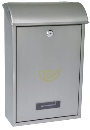 Amig - Gartenbriefkasten aus Edelstahl Modell 2 | Einfache Installation mit mitgelieferten Schrauben | Tür mit Schloss | Hohe Widerstandsfähigkeit | Obere Einwurföffnung | 400 x 250 x 100 mm | Silber
