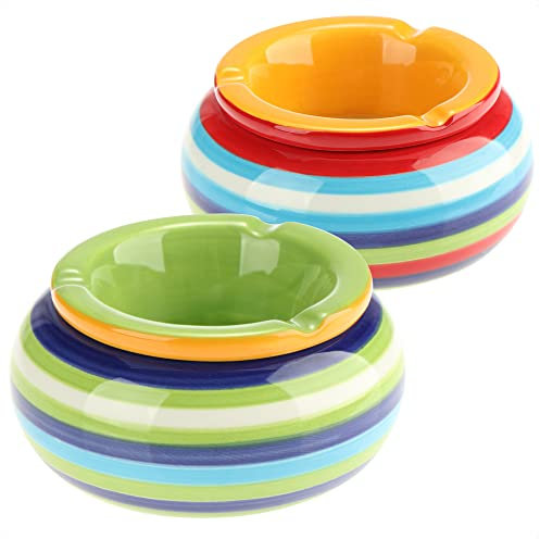 com-four® 2x Windaschenbecher aus Dolomit - wetterfeste Sturmaschenbecher aus Keramik - kleiner Tischaschenbecher mit Deckel - Design mit bunten Streifen (002 Stück - Mix1)