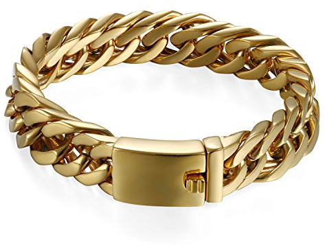 OIDEA Herren Panzerkette Armband, Rock Breit Cuban Link aus Edelstahl, Charmsarmband Armkette Armschmuck, Metallarmband Armreif Schwarz Silber Gold