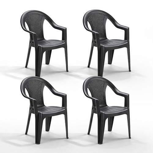 Mojawo 4 Stück Stapelstuhl Gartenstuhl Bistrostuhl Gartensessel stapelbar Rattan-Optik Balkonmöbel Gartenmöbel Anthrazit