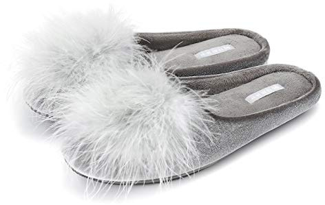 BCTEX COLL Women's Memory Foam Slipper, Velvet House Shoe, Silver Grey, 5-6 UK