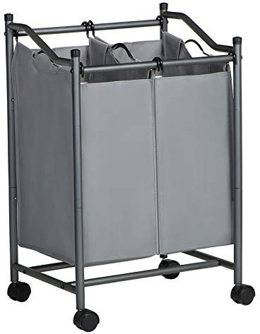 SONGMICS Wäschesortierer mit Rollen und 2 Fächern, Wäschekorb, Wäschesammler, Wäschewagen mit abnehmbaren Taschen, Gesamtkapazität 90 L, grau, LSF002GS 50,5 x 41 x 79,9 cm (L x B x H)