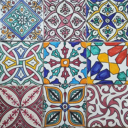 Casa Moro Orientalische Fliesen bunt Mix 10x10 cm 9er Packung handbemalte marokkanische Fliesen Patchwork | Kunsthandwerk aus Marokko | Wandfliesen für schöne Küche Dusche Badezimmer | HBF8410