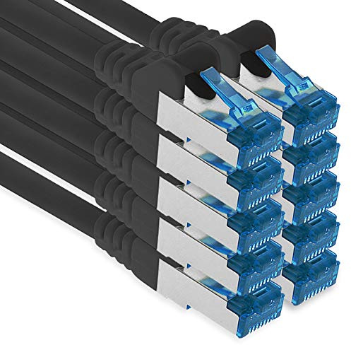 1aTTack.de Câble réseau Ethernet Gigabit LAN CAT.6a 10 m, câble patch RJ45 10 Gb/s SFTP PIMF, noir, 10 pièces
