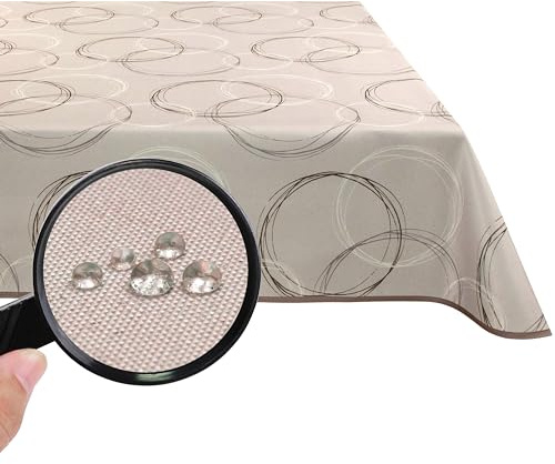 Valia Home® Tovaglia con rivestimento in Teflon per uso interno ed esterno in 6 design | Lavabile, respinge acqua e sporco grazie al fidato effetto loto | 140 x 280 cm beige