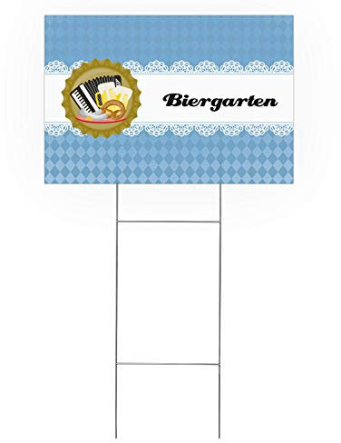 Vispronet Gartenschild Biergarten 2 ✓ 60x40 cm ✓ rechteckig ✓ Bedruckt ✓ Hinweisschild, Werbeschild ✓ Hohlkammerplatte ✓ inkl. Drahtständer