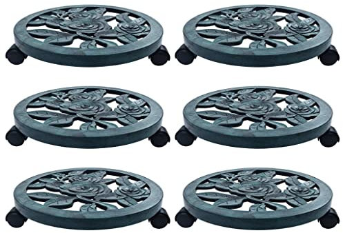 vidaXL 6x Chariots pour Plantes Support Roulant pour Plantes Rouleau à Pot à Plantes Durable Robuste Résistant aux Intempéries Vert 38 cm Plastique