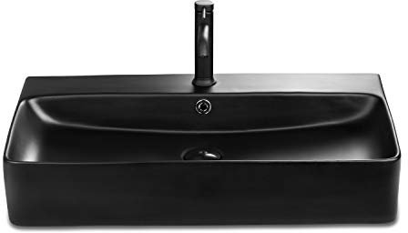 STILFORM Soho 2.0 Lavandino in ceramica di colore nero opaco per montaggio a parete o come lavabo da appoggio da 70 cm con foro per rubinetto moderno ed elegante