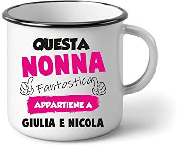 bubbleshirt Tazza in Alluminio Nonna Personalizzabile con Il Nome dei Nipoti - Questa Nonna Fantastica appartiene a. - Festa dei Nonni - Evento - Idea Regalo Divertente