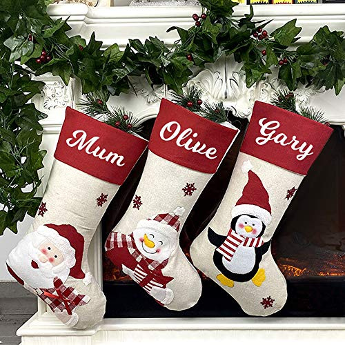 howson london Personalised Christmas Stocking Boot Sock Xmas Deluxe Santa 47cm 18.5” Large Xmas Sock Sack Gift Bag for Tree Decoration Christmas Ornament Candy Pouch Bag Theme （Snow Man）