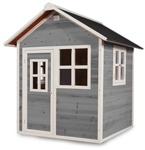EXIT Toys Loft 100 Holzspielhaus für Draußen - Gartenhaus aus Holz für Kinder mit wasserdichtem Dach - Einfache Montage - 100% FSC Zedernholz - TÜV-Zertifiziert - 149x135x159cm - Grau