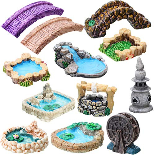 12 st trädgårdstillbehör miniatyrbro mini fyr vattenbrunn bro figurer damm gräsmatta trädgårdsprydnad figurer för gör-det-själv hantverk trädgårdsdekor (klassisk stil)
