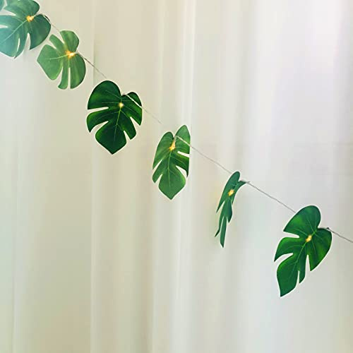 Artificial Palm Leaf String Lights,Tropical Turtle Leaves 9.84ft 20 LED String Lights Hanging Rattan Greeny Monstera Leaves Rope Fairy Light for Wedding Party Decoration (Palm Leaf 3m/20LED, USB)