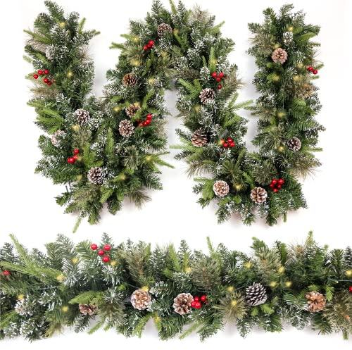 HomeKaren Weihnachtsgirlande Snowy, 2,7 m, mit 50 Lichtern, Weihnachtsdekoration mit 50-Licht-Timer für Kaminsims, Treppe im Innen- und Außenbereich