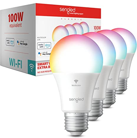 Sengled Smart Bulb, 100W Equivalent WiFi Color Changing Light Bulb, 1500LM Extra Bright Smart Light Bulb That Work with Alexa Google, Dimmable A19 Multicolor Alexa Bulb,CRI>90, No Hub Required, 4-Pack