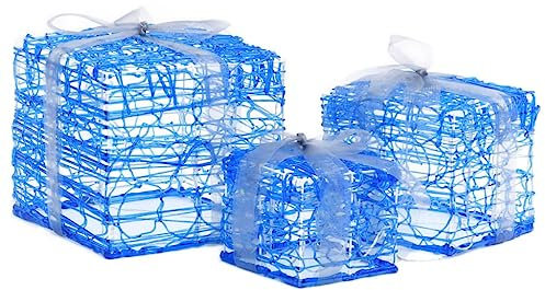 vidaXL Caja Decorativa 3 pzas, Adorno Luminoso Navideño, Luces Decorativas para Fiestas Jardín, Blanco Frío Acrílico