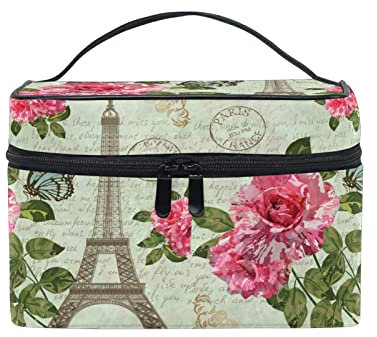 COZYhome - Borsa per cosmetici vintage con torre Eiffel, borsa da viaggio con cerniera, con manico, borsa per trucchi per ragazze e donne