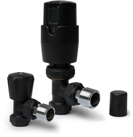 Schwarze abgewinkelte Thermostatventile | TRV moderne Heizkörperventile | 15 mm x 1,27 cm Set von zwei