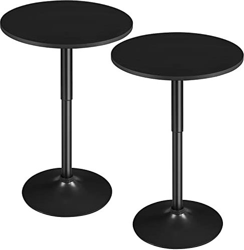 Yaheetech 2er Set Runder Bartisch Höhenverstellbar 69,5–91 cm Stehtisch Bistrotisch 360° Drehbar Tisch Partytisch Ø 60 cm Multifunktional Empfangstisch für Zuhause/Club/Pub,Schwarz