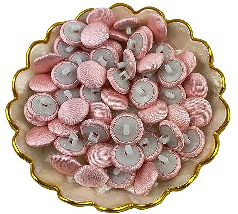 Heyiwell 50 Stück 1,27 cm rosa Satin-Stoff-Schaftknöpfe mit elastischem Knopfloch, ideal für Brautkleider, Hochzeitskleider, Smoking und DIY-Nähprojekte