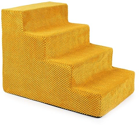 BOUTIQUE ZOO Hundetreppe 40 cm hoch | Katzentreppe Haustiertreppe | 4 Stufen | Hunde Katzen Haustier | für Bett und Auto | Trepp für kleine Hund | Plüschbezug | Farbe: Honig
