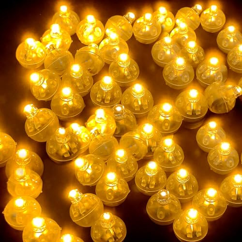 50 Stück LED Ballonlichter Warmweiß, Runde Mini LED Luftballon Licht | Gelb Leuchtkugeln Klein, für Papier Lampions, Hochzeit, Weihnachten, Party, Geburtstag, Halloween Deko