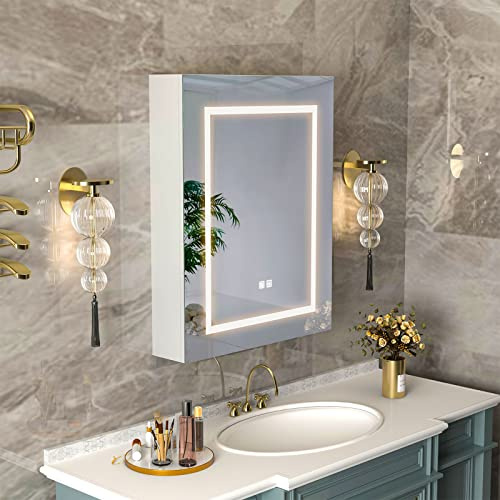 Mepplzian 60*75 Bathroom Mirror Cabinets,Mirror Bathroom Cabinet with Light | Anti Fog,Touch Control,Memory Lighted,3 Color,Adjustable Color Temperature,for Bathroom/Bedroom/Hallway/Living Room