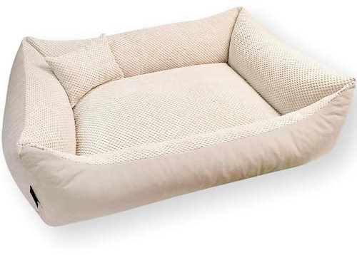 4L Textil Teo Kuscheliges Hundebett Hundekorb mittelgroße Hunde Hundekissen flauschig Hundekörbchen Hundesofa(60x40 cm, Beige)
